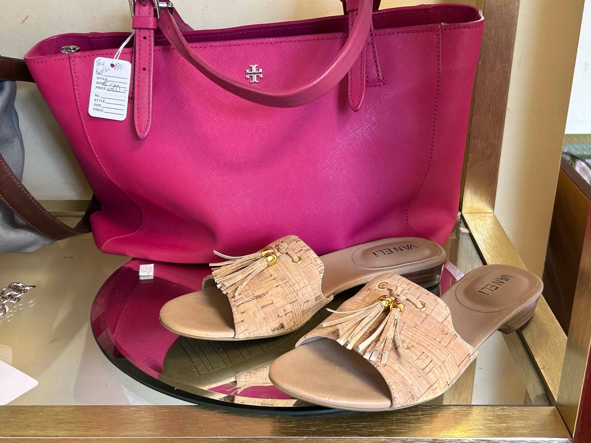 tory burch purse and vaneli shoes at guadalupe resale shop